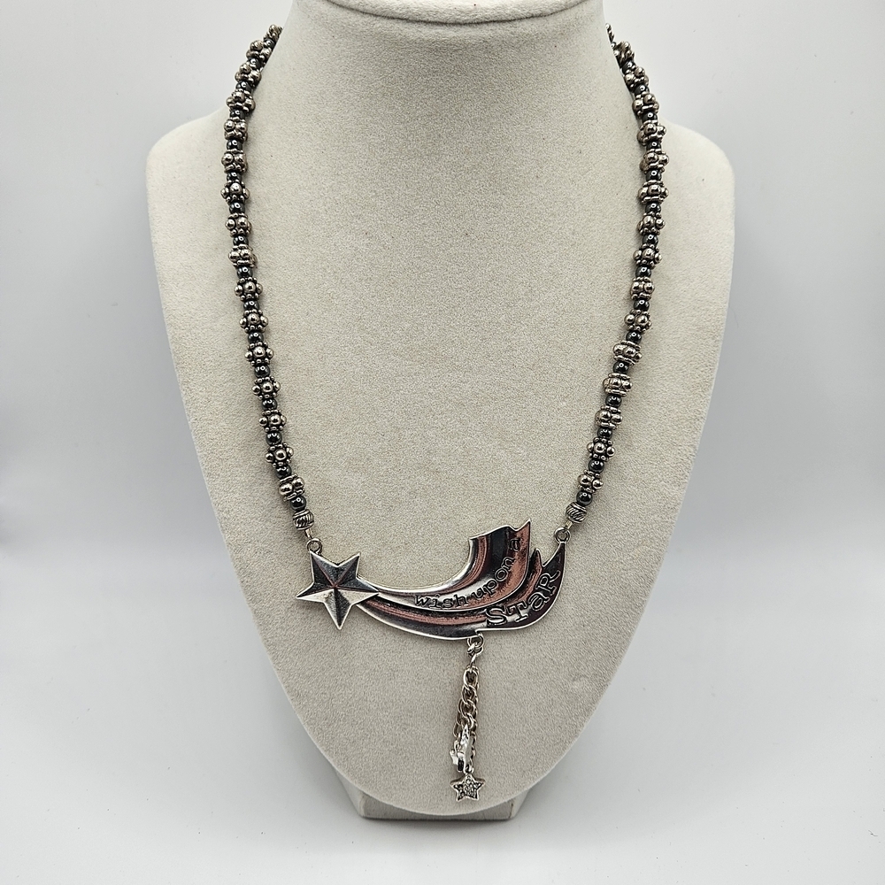 VINTAGE When You Wish Upon a Star Silver Tone Large Pendant Statement Necklace